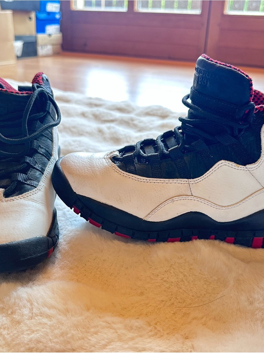 Air Jordan 10 Retro High-Top Sneakers in White, Black & Red Boys 4.5 Y